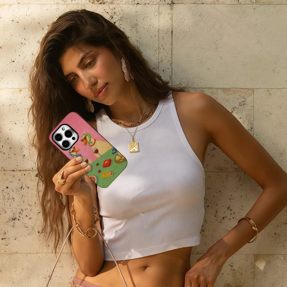 Pink Duck Wine Tasting Phone Case for IPhone 16 15 14 13 12 11 X XS XR XSMAX 7 8 Pro Max Plus Double-layer Back Cover