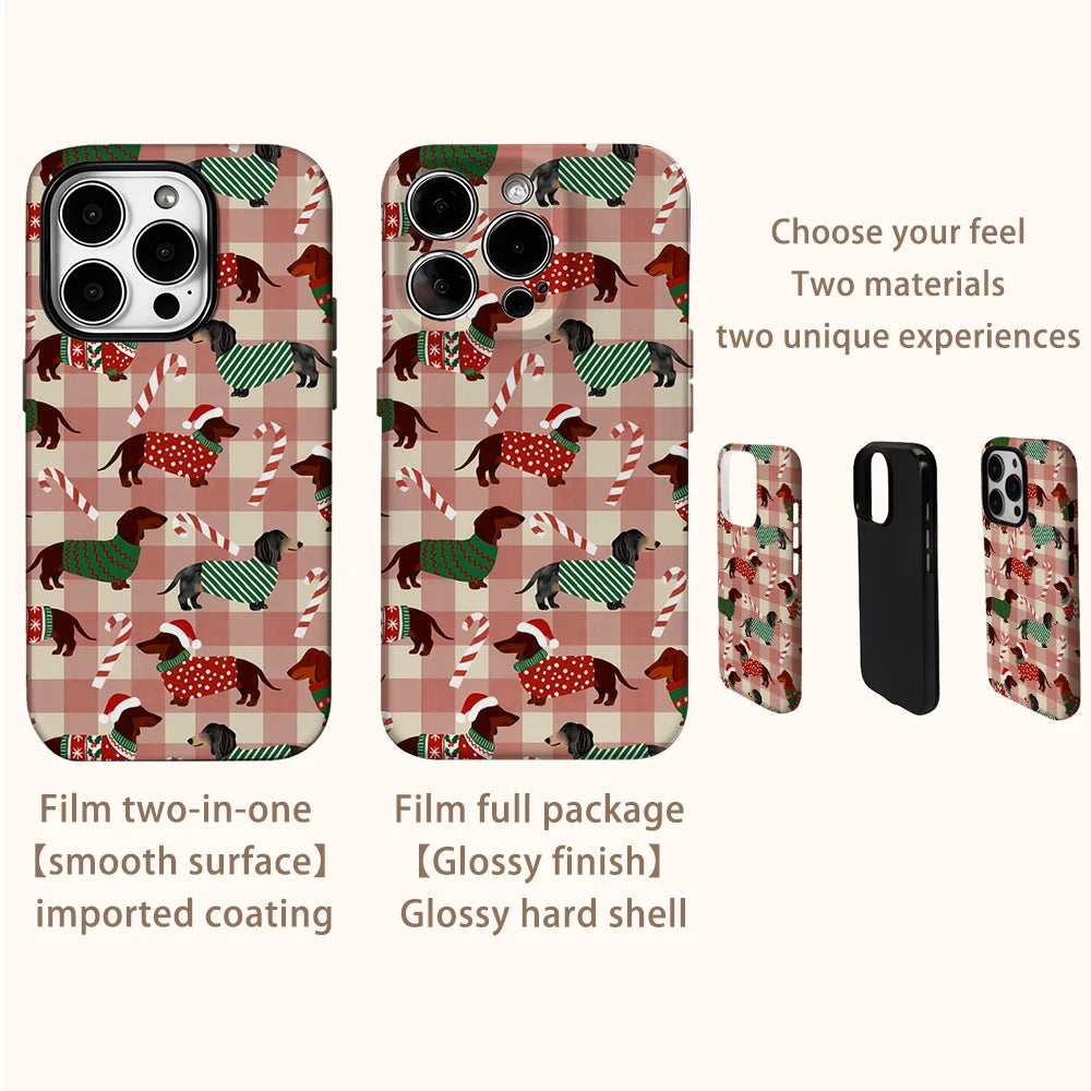 Christmas Dachshund Dog Phone Case for IPhone 16 15 14 13 12 11 X XS XR XSMAX 7 8 Pro Max Plus Double-layer Back Cover