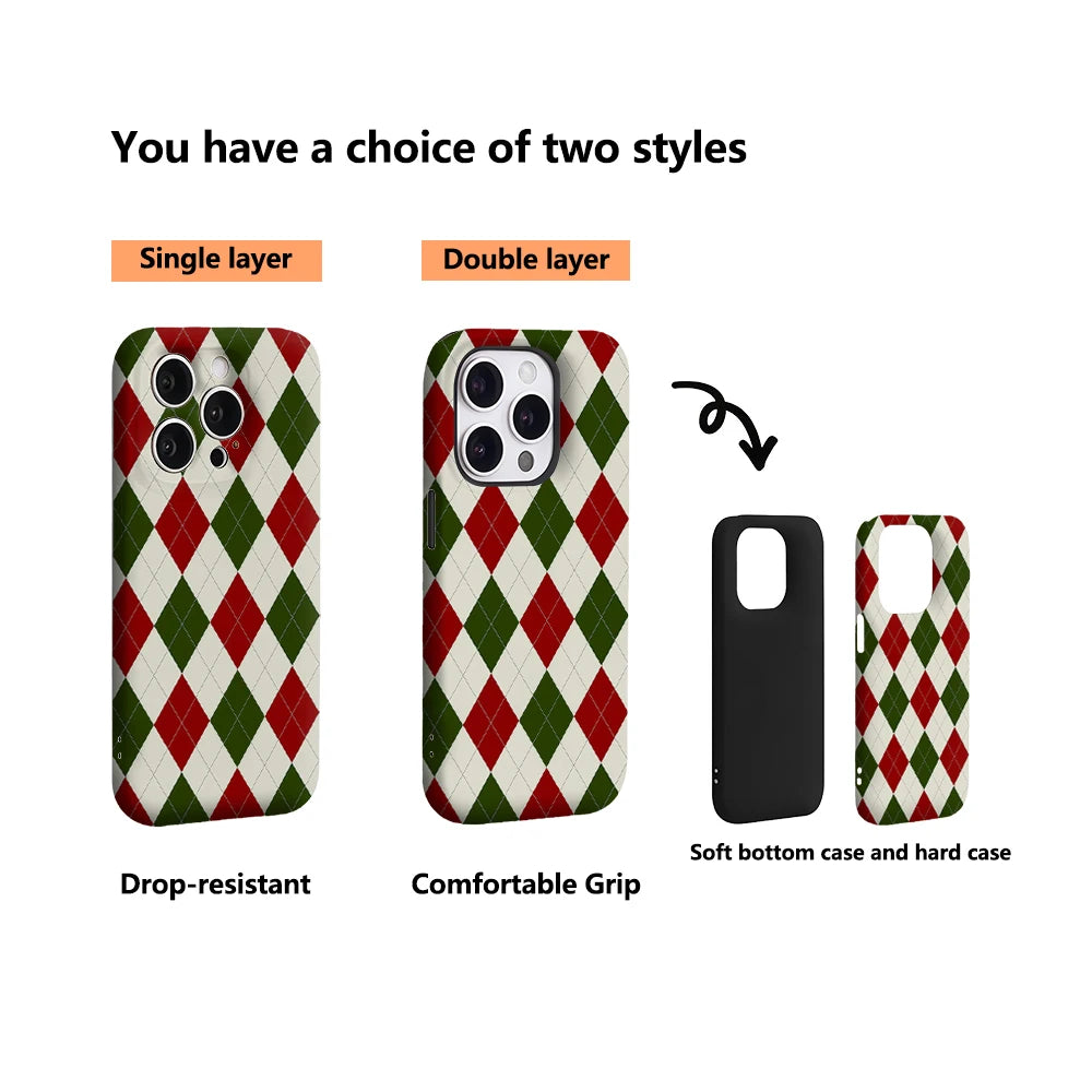 Argyle Classic Christmas IPhone17 Must-Haves Phone Case for IPhone 17 16 15 14 13 12 11 Pro Max Plus Double-layer Back Cover