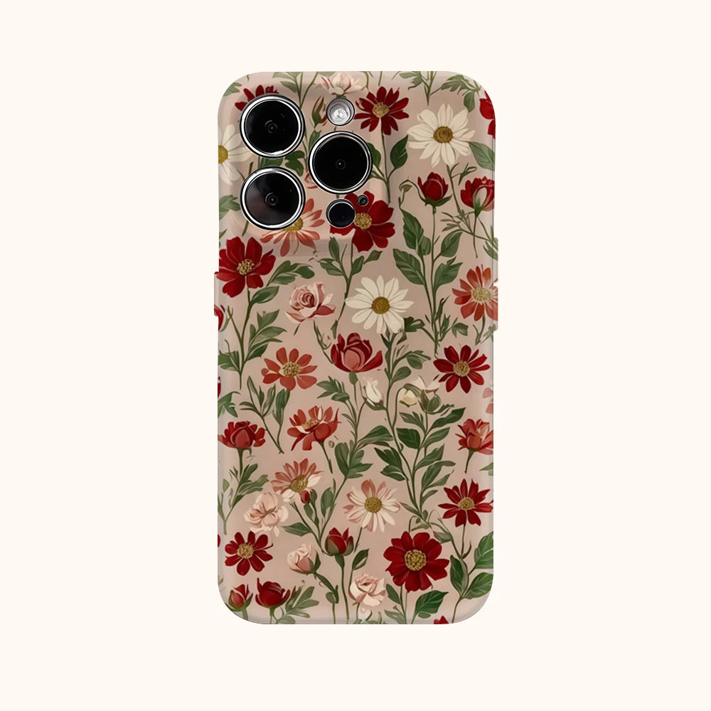 Red Flowers Retro Phone Case for IPhone 16 15 14 13 12 11 X XS XR XSMAX 7 8 Pro Max Plus Double-layer Back Cover