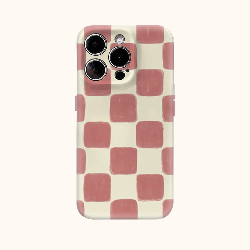 Blush Check Textured Phone Case for IPhone 17AIR 16E 16 15 14 13 12 11 17 Pro Max Plus Double-layer Back Cover