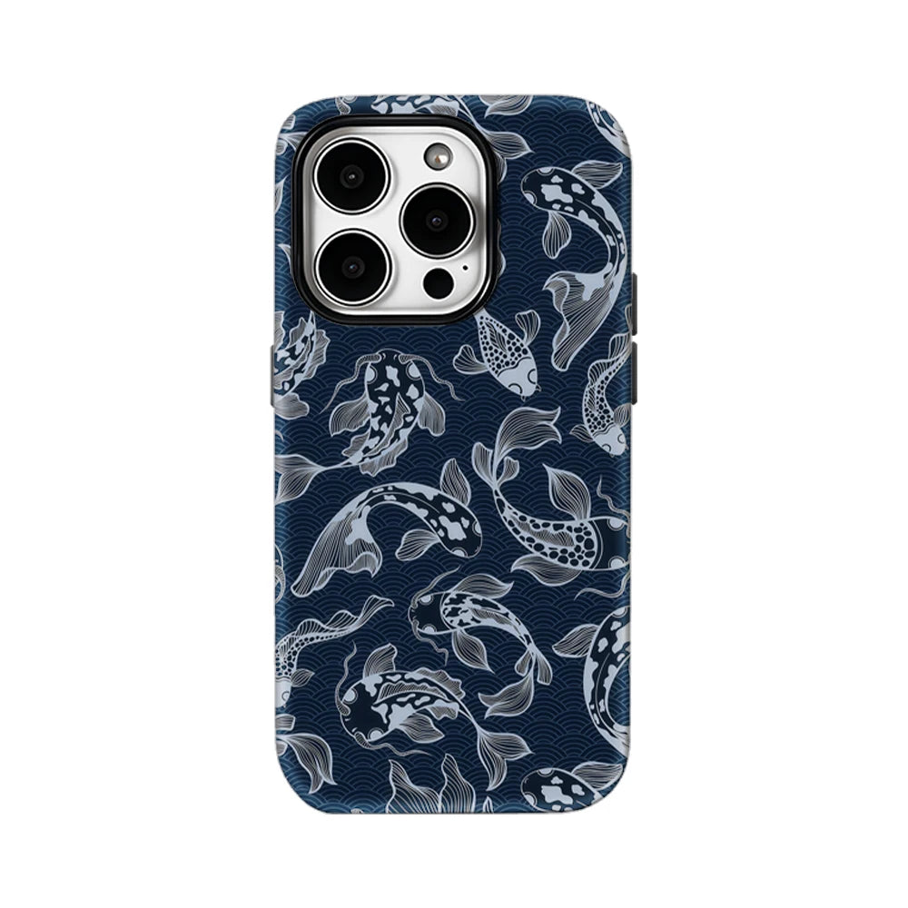 Navy Koi Fish Pattern IPhone17 Must-Haves Phone Case for IPhone 17 16 15 14 13 12 Pro Max Plus Double-layer Back Cover INS
