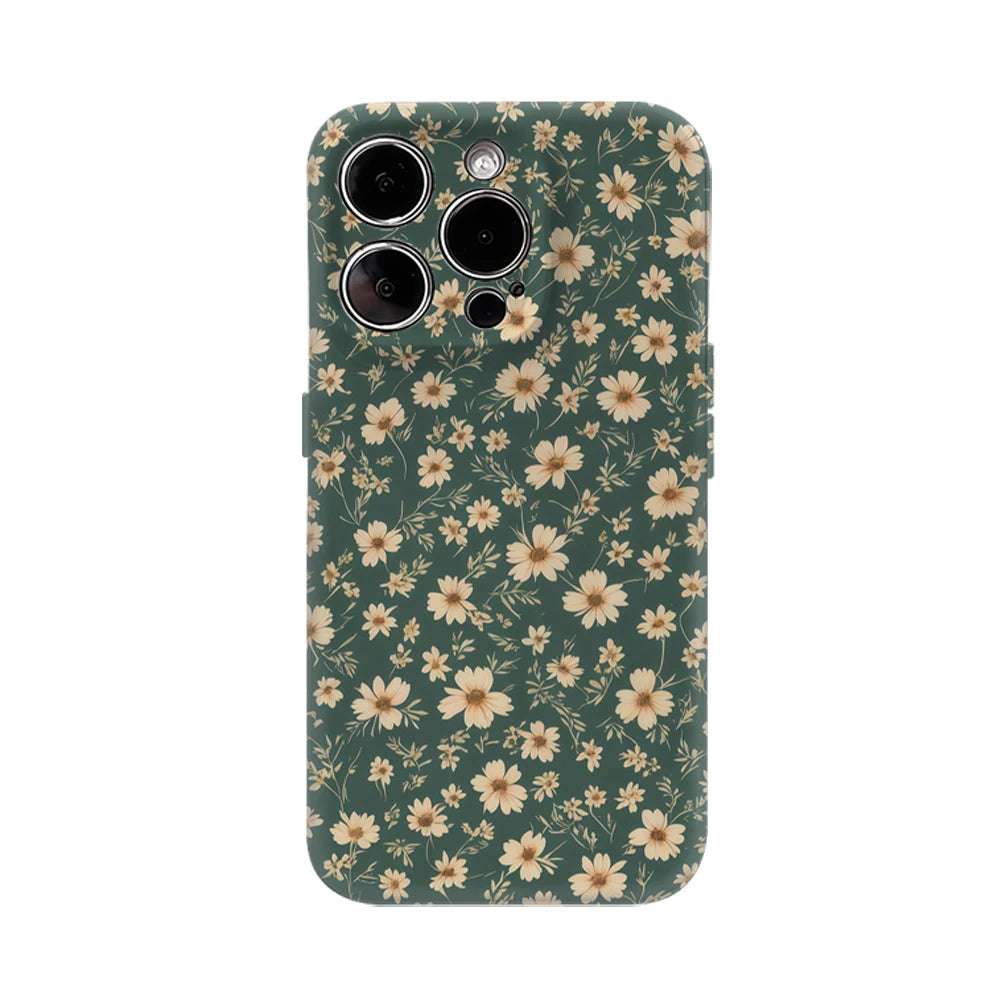 Small Green Flower Pattern Phone Case for IPhone 16 15 14 13 12 11 X XS XR XSMAX 7 8 Pro Max Plus Double-layer Back Cover