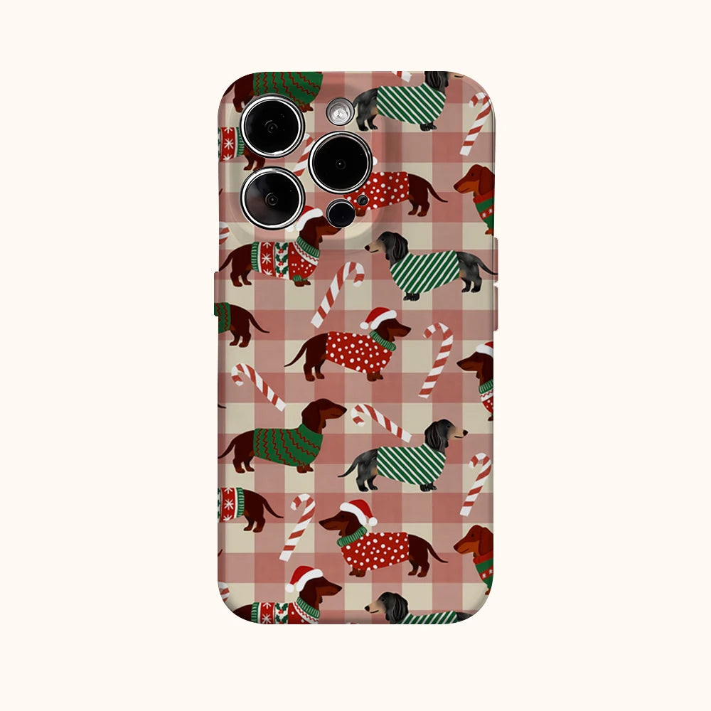 Christmas Dachshund Dog Phone Case for IPhone 16 15 14 13 12 11 X XS XR XSMAX 7 8 Pro Max Plus Double-layer Back Cover