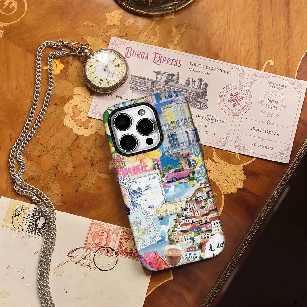 Italian Town Walk Phone Case for IPhone 16 15 14 13 12 11 X XS XR XSMAX 7 8 Pro Max Plus Double-layer Back Cover
