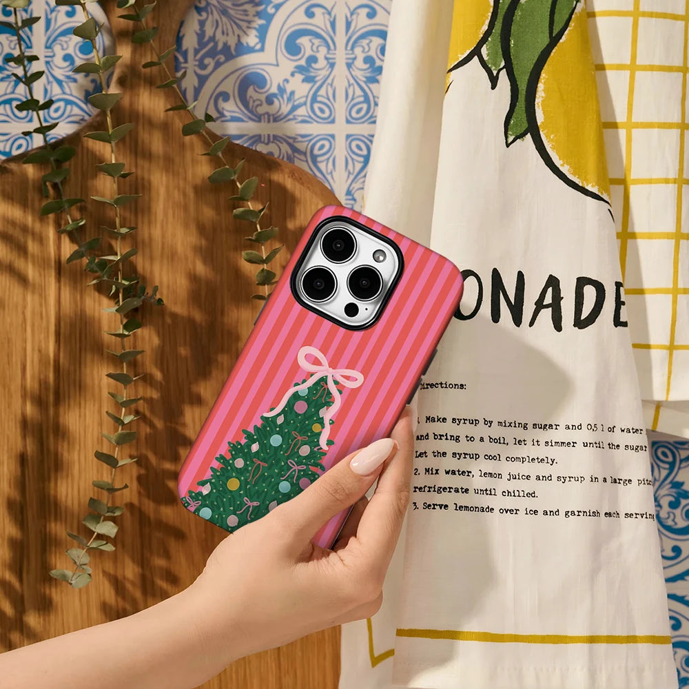 Red Striped Christmas Tree Phone Case for IPhone 16 15 14 13 12 11 X XS XR XSMAX 7 8 Pro Max Plus Double-layer Back Cover