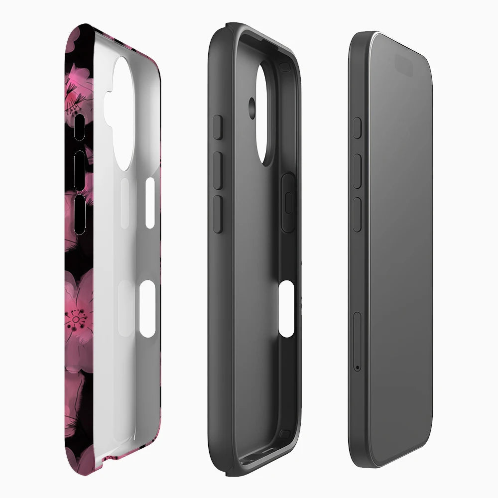 Pink Flowers on Black IPhone17 Must-Haves Phone Case for IPhone 17 16 15 14 13 12 Pro Max Plus Double-layer Back Cover