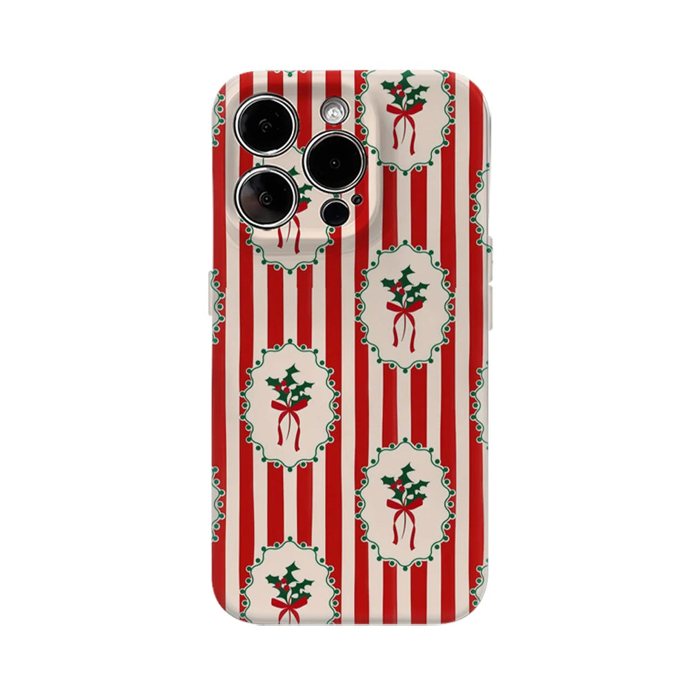 Christmas Holly Red White Stripes IPhone17 Must-Haves Phone Case for IPhone 17 16 15 14 13 Pro Max Plus Double-layer Back Cover