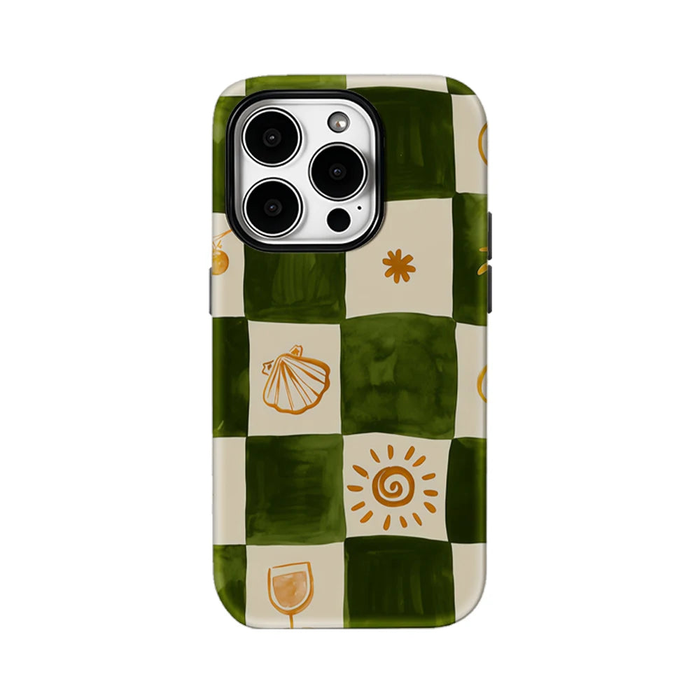 Green & Orange Check Phone Case for IPhone 17AIR 16E 16 15 14 13 12 11 17 Pro Max Plus Double-layer Back Cover