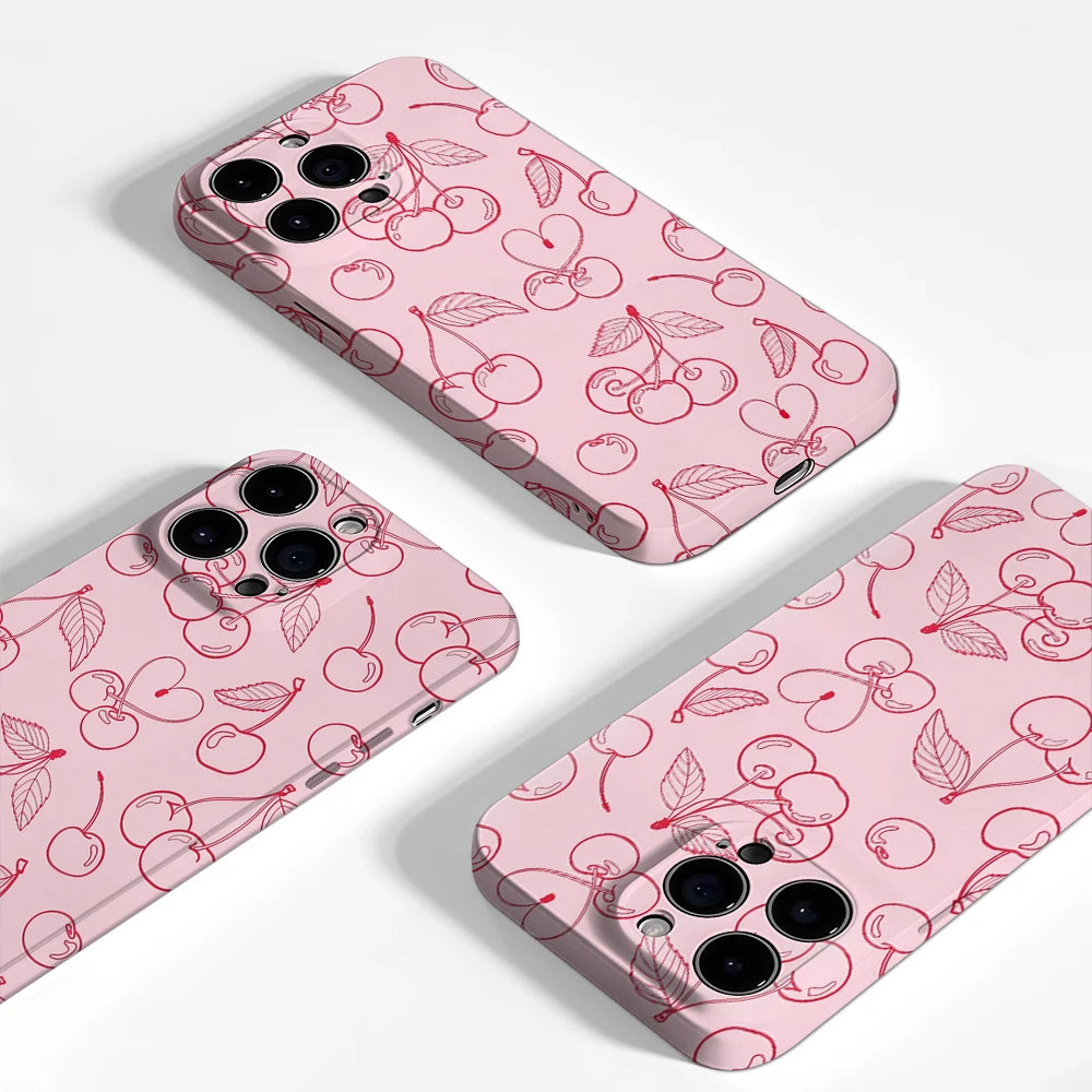 Cherry Outline IPhone17 Must-Haves Phone Case for IPhone 17 16 15 14 13 12 35 Pro Max Plus Double-layer Back Cover