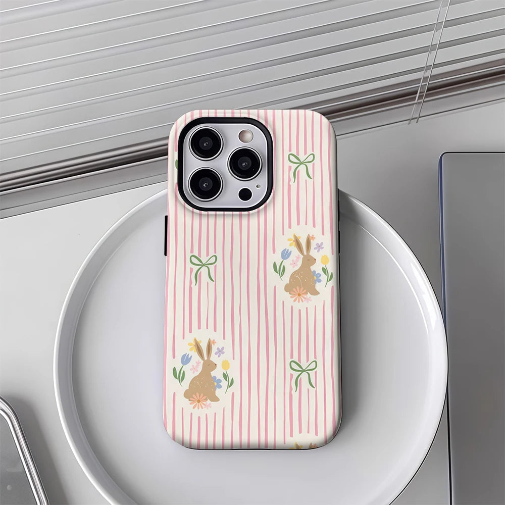 Rabbits and Bows on Pink IPhone17 Must-Haves Phone Case for IPhone 17 16 15 14 13 12 Pro Max Plus Double-layer Back Cover