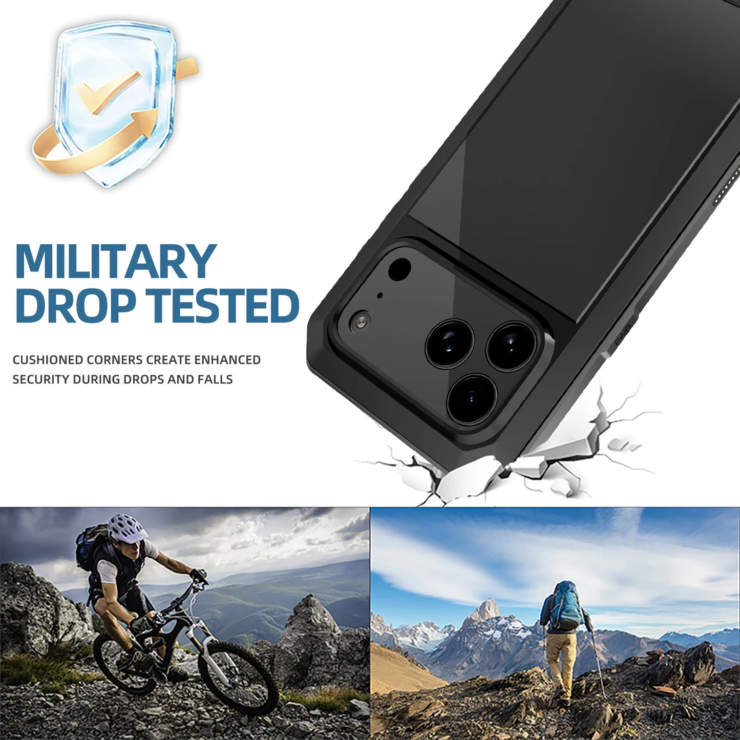 for iPhone Air 17 Pro Max 17 Pro 17 Metal Case, Heavy Duty Shockproof Tough Rugged Case with Built-in Glass Screen Protector