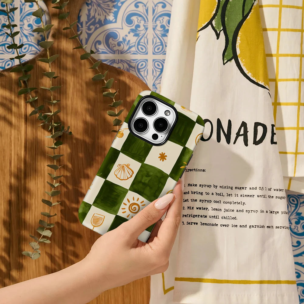 Green & Orange Check Phone Case for IPhone 17AIR 16E 16 15 14 13 12 11 17 Pro Max Plus Double-layer Back Cover