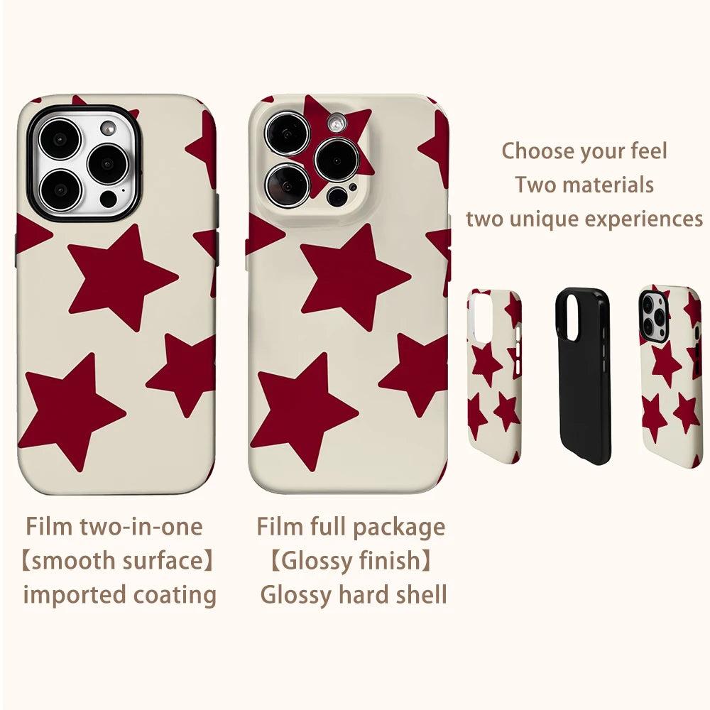 Cream Red Heart Phone Case for IPhone 16 15 14 13 12 11 X XS XR XSMAX 7 8 Pro Max Plus Double-layer Back Cover