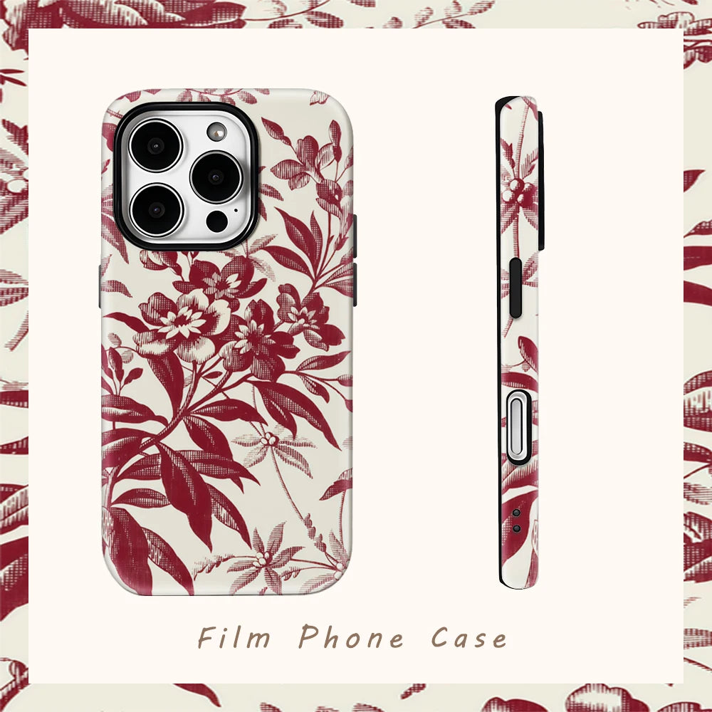Cream Red Flower Phone Case for IPhone 16 15 14 13 12 11 X XS XR XSMAX 7 8 Pro Max Plus Double-layer Back Cover