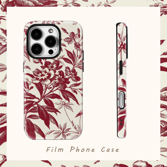 Cream Red Flower Phone Case for IPhone 16 15 14 13 12 11 X XS XR XSMAX 7 8 Pro Max Plus Double-layer Back Cover