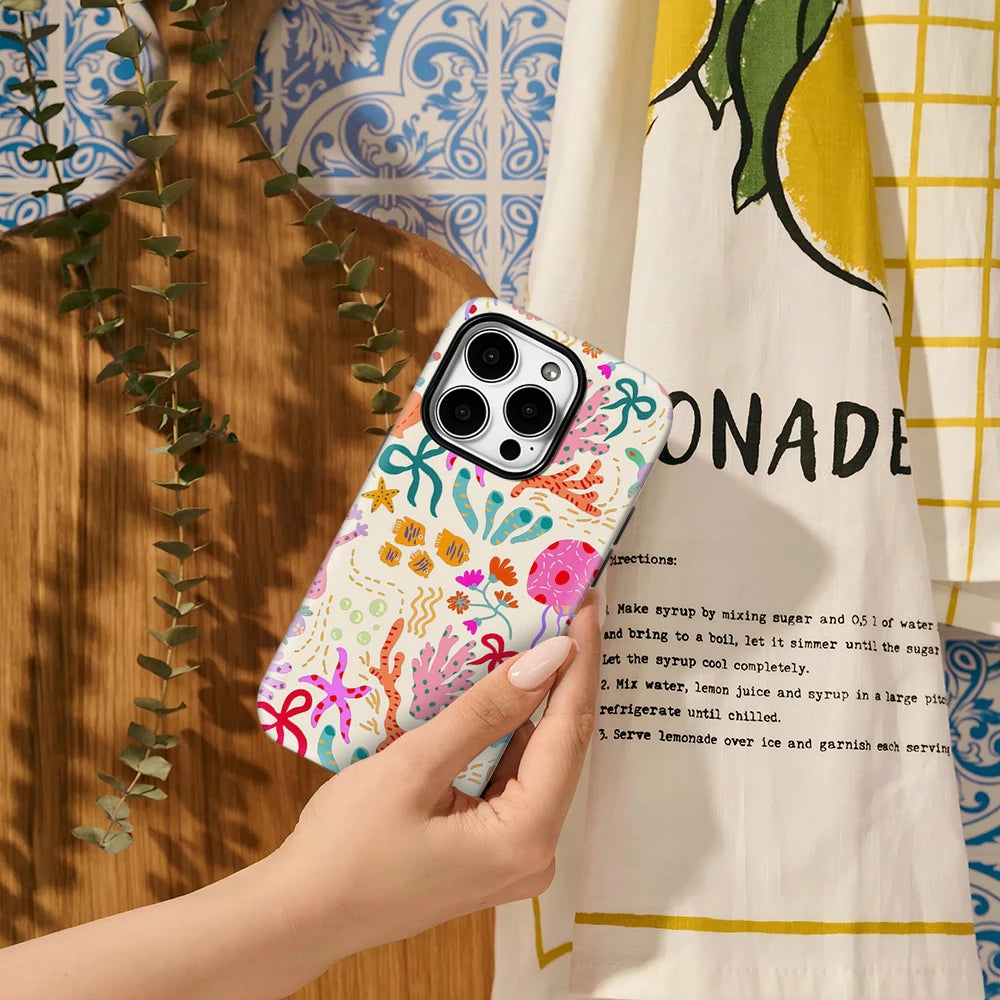Colorful Sea Life Print Phone Case for IPhone 17AIR 16E 16 15 14 13 12 11 17 Pro Max Plus Double-layer Back Cover