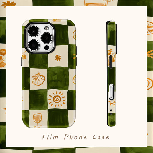 Green & Orange Check Phone Case for IPhone 17AIR 16E 16 15 14 13 12 11 17 Pro Max Plus Double-layer Back Cover