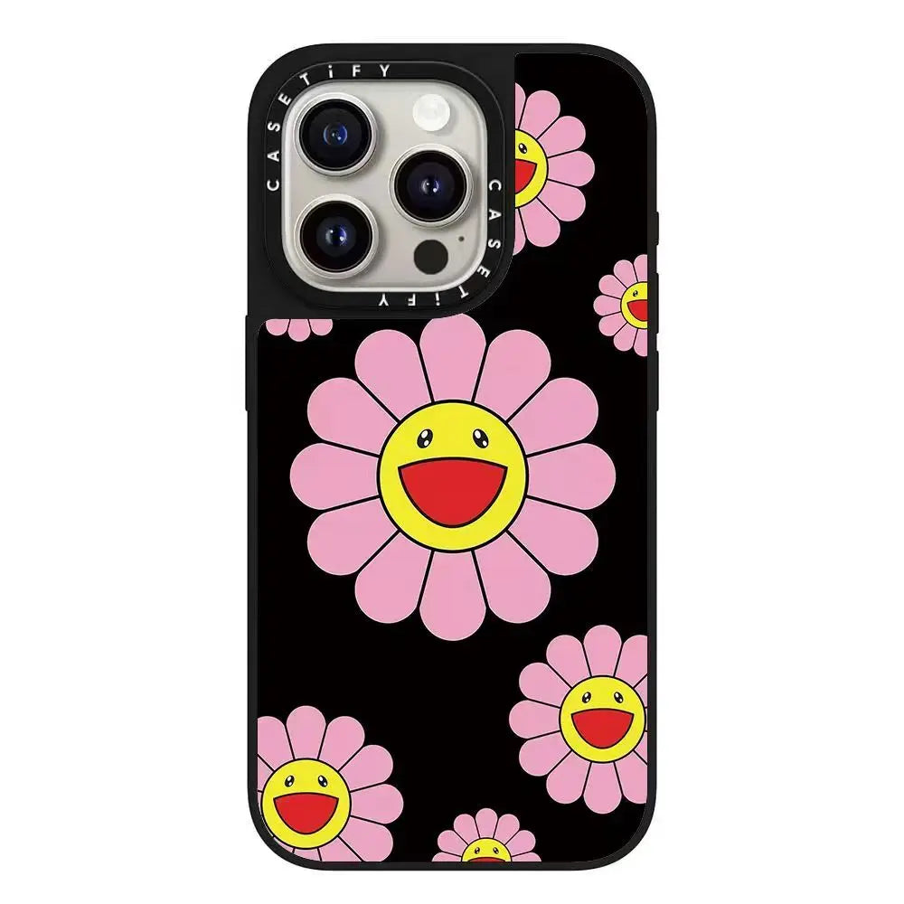 The Sunflower Series iPhone16ProMax phone case is compatible for 15Pro/16Plus Mirror 12 Trendy.