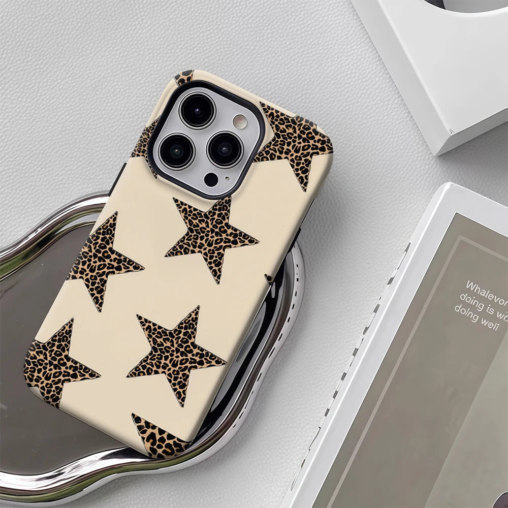 Leopard Print Stars IPhone17 Must-Haves Phone Case for IPhone 17 16 15 14 13 12 Pro Max Plus Double-layer Back Cover